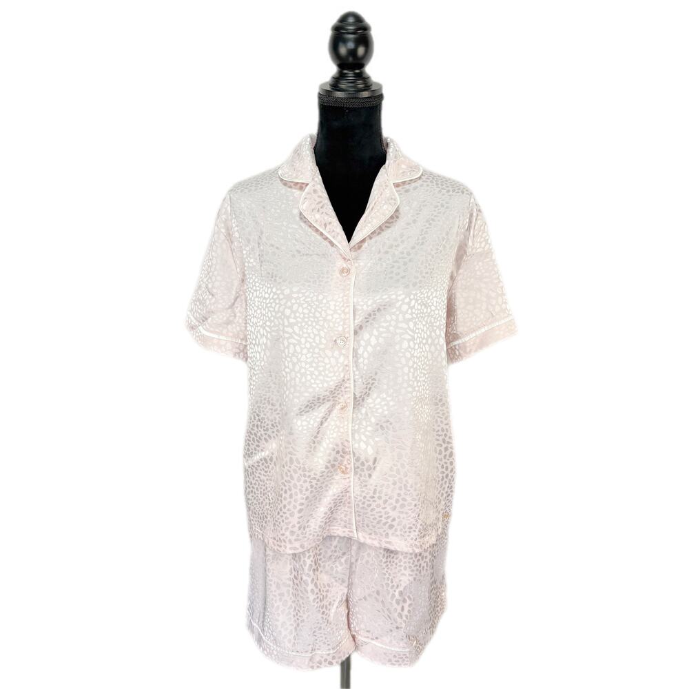 BCBGMAXAZRIA Pink Satin Animal Print Shorts Pajama Set - Women's Size L